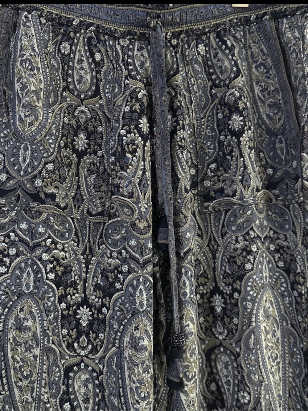 Calypso St. Barth Silk Pants Cropped Pull On Jogger Stretch Gray Paisley Size M - Picture 5 of 11
